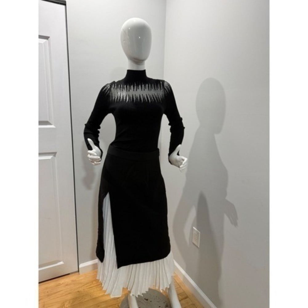 Commense Pleated Midi Skirt Black White Color Block Layered Skirt size XS - Picture 8 of 15